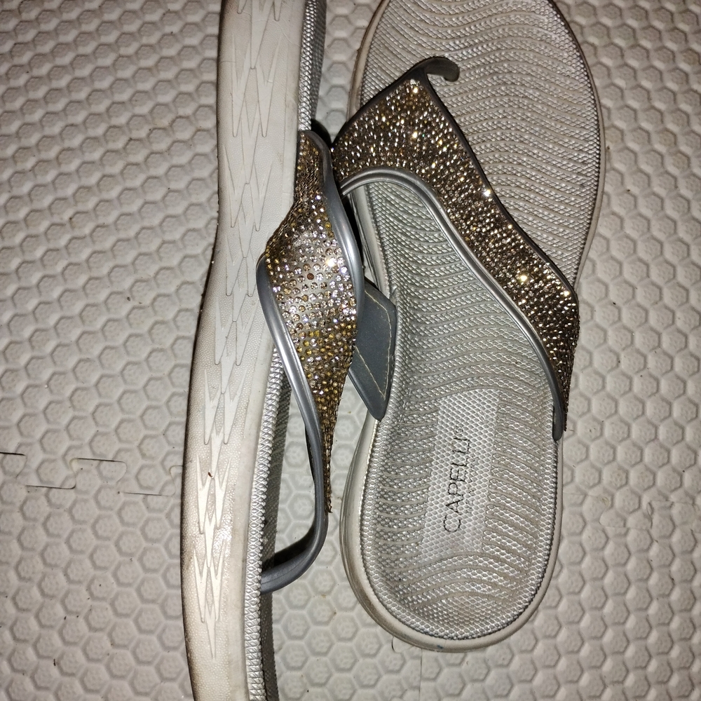 Capelli of New York Glittering Silver Slide Sandals